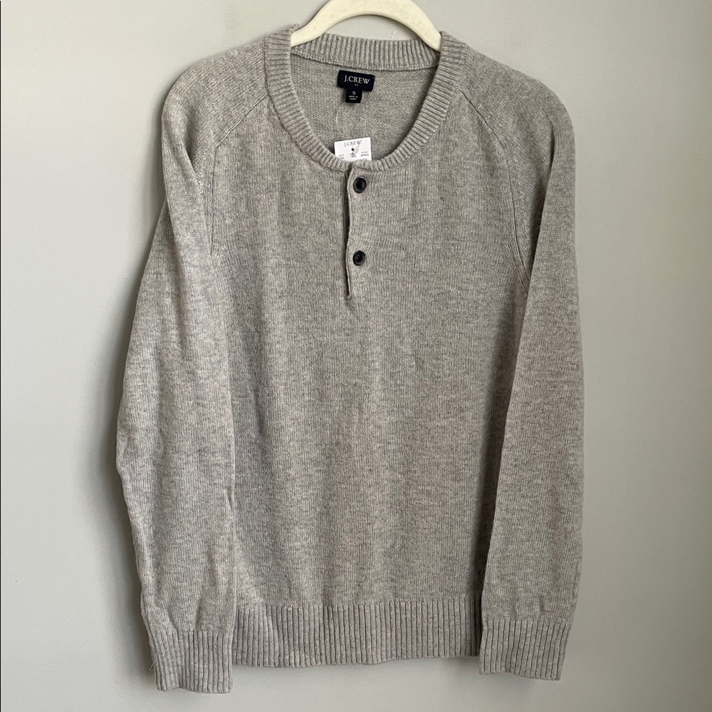 New J Crew Factory Men's Gray Henley Lambswool Blend Sweater Size Small